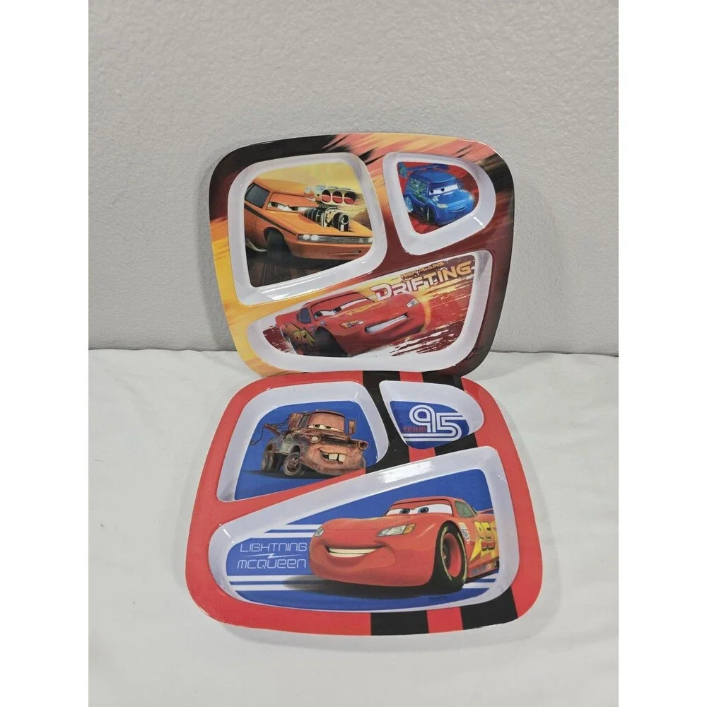 Zak! Designs Set of 2 Divided Plates Cars Lightning McQueen Mater 3 Compartments